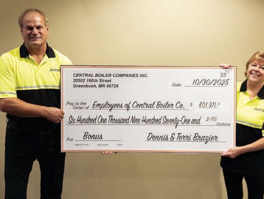CENTRAL BOILER COMPANIES DISTRIBUTES OVER $601,000 IN BONUSES AMONG EMPLOYEES