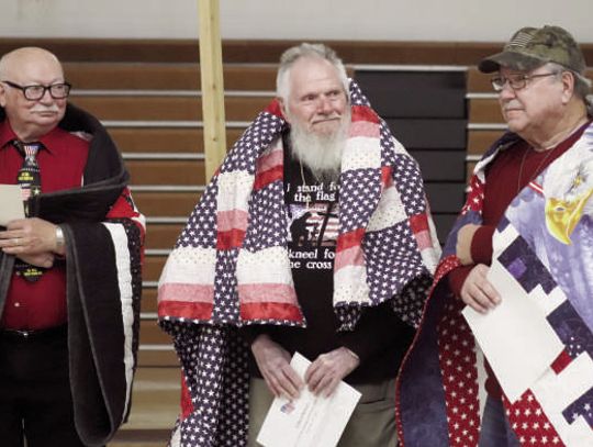 Quilts of Valor presentation by Vicki Gast and members of Newfolden Grateful Hearts QOV